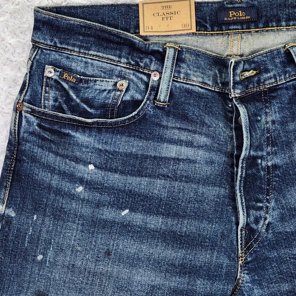NWT Polo Ralph Lauren Classic Fit Paint Splatter Jeans 34x29 Button‎ Fly